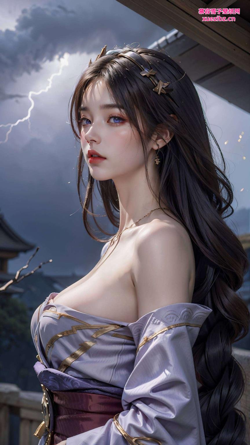 闪电映衬30字简介：雷电将军壁纸