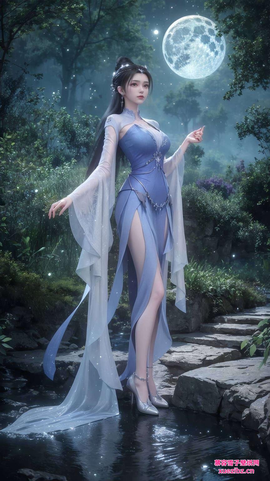 让你的手机瞬间焕发魅力！紫色背景映衬着婉约的李慕婉