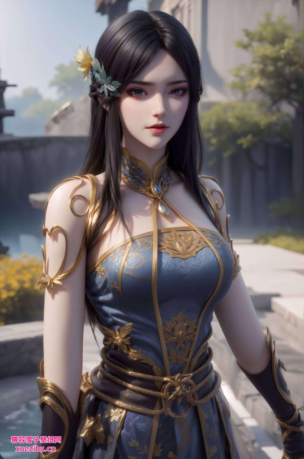 这款壁纸以苹果为主题画面中柳菲的背影高清细腻