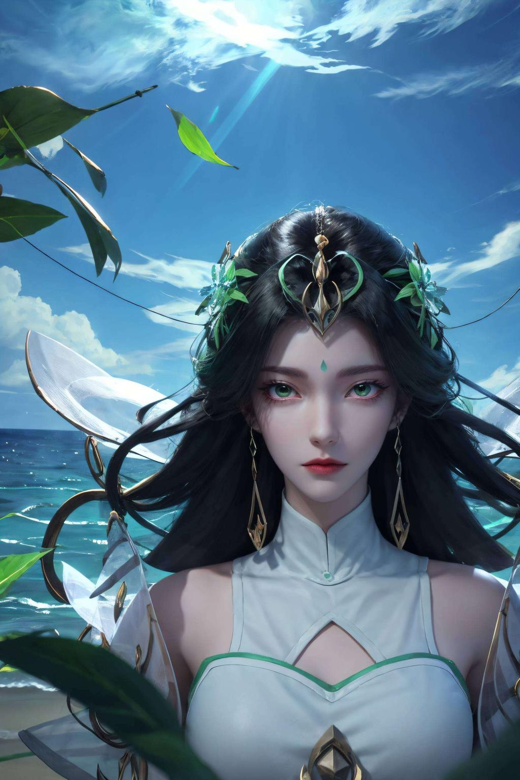 叶倾仙飘逸的仙姿与柳枝缠绕