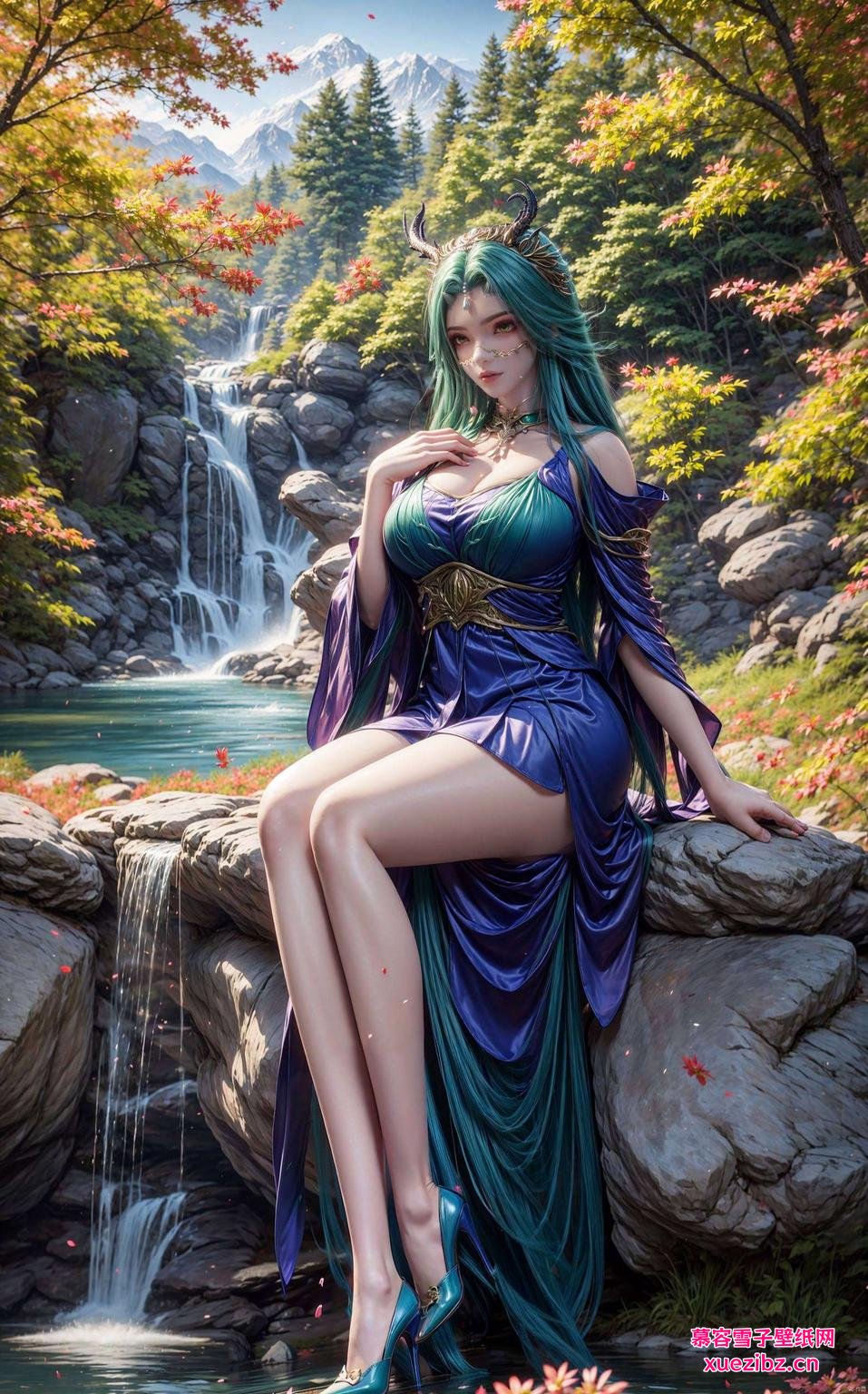 画面中的龙女美艳动人清澈的湖水映衬出她的优雅