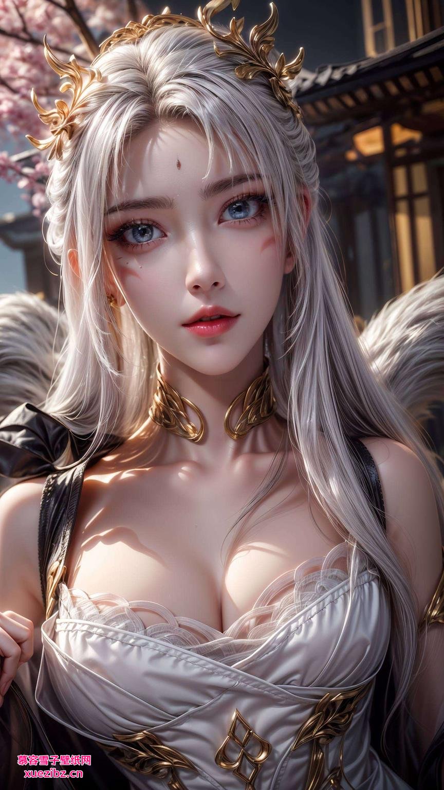 背景中的山水云雾眼神灵动