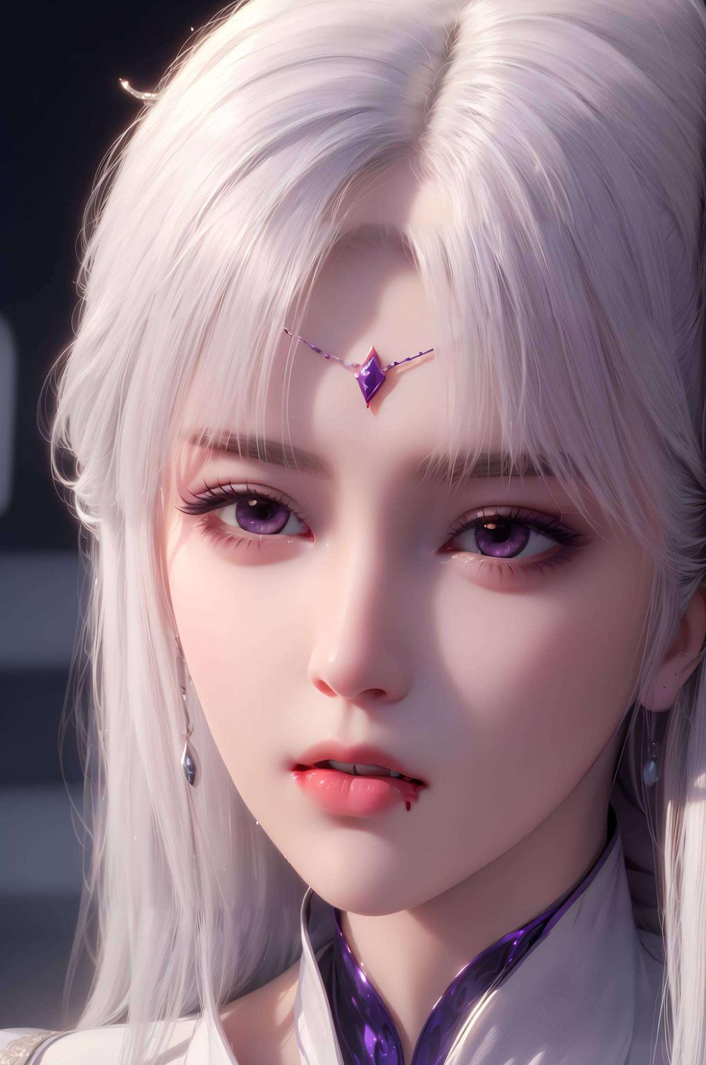 她独立于落雪覆盖的枯木旁如诗如画