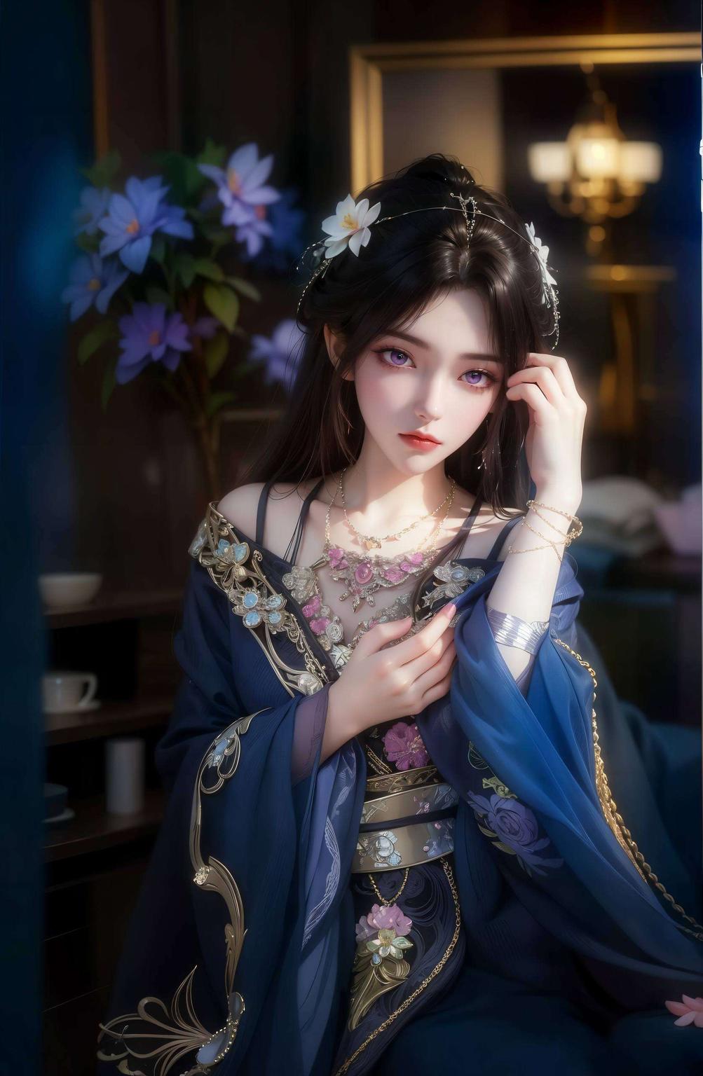 愁绪满心间月婵独坐幽径